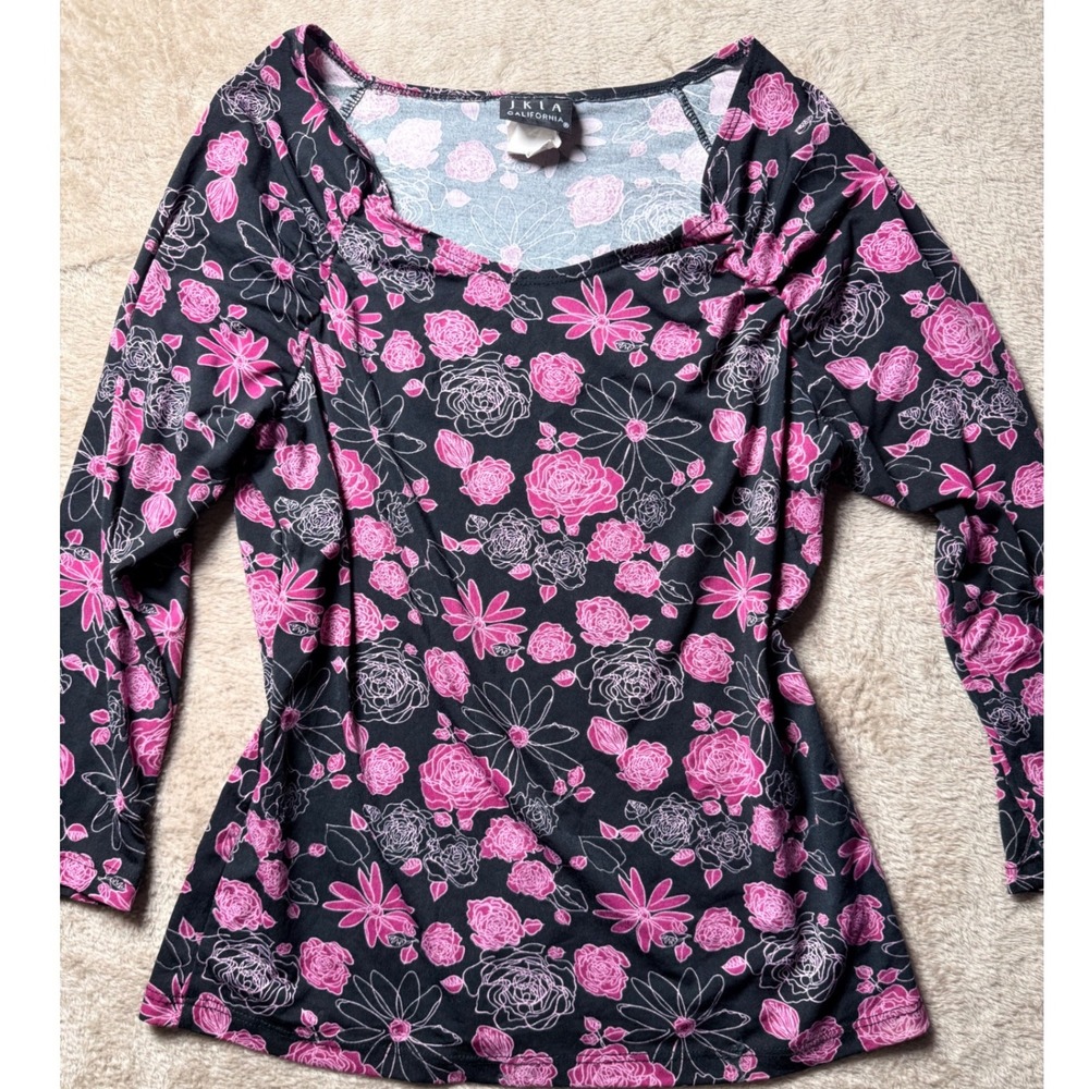 Vintage y2K JKLA California Floral  
Long Sleeve Ruched Top Large Whimsigoth
